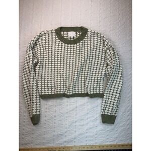 Pink Rose Sweater Womens L Cropped Textured Knit Sage Green Cream Cozy Casual